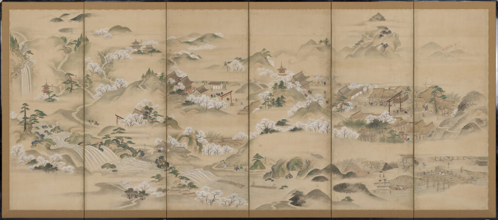 英一蝶 吉野・龍田図屏風
